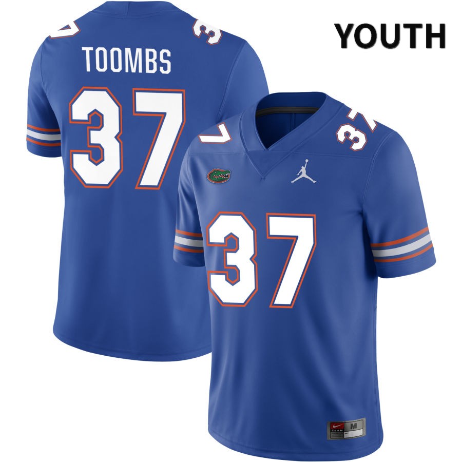 NCAA Florida Gators Javion Toombs Youth #37 Jordan Brand Royal 2022 NIL Stitched Authentic College Football Jersey VZA1064FI